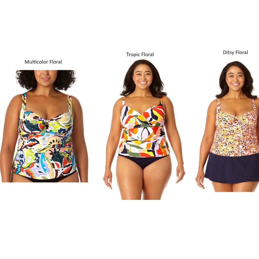 NWT Anne Cole Women's Twist Front Underwire Tankini Top 20W-24W $100 LLL265